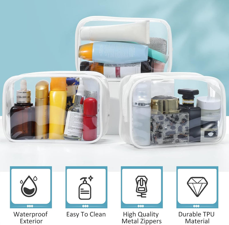 12 Pieces Clear Cosmetics Bag PVC Zippered Clear Toiletry Carry Pouch Portable Cosmetic Makeup Bag Waterproof Makeup Bag Vinyl Plastic Organizer Case for Vacation Bathroom, White, Medium - transparent Medium