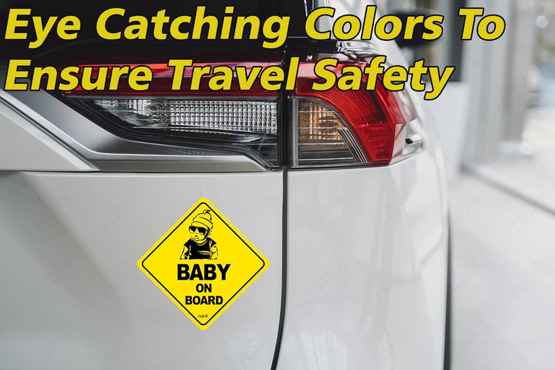 Rubik Baby on Board Car Sign Self Adhesive Sticker, 1pc Reflective Kids Safety Warning Cute Design for Car Rear Window Bumper Universal Fit (12x12cm)