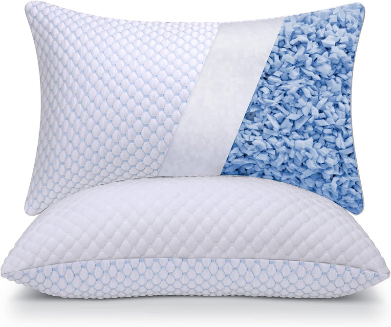 OSBED Shredded Memory Foam Pillows King Size Set of 2, Cooling Pillows for Sleeping 2 Pack, Adjustable Loft Bed Firm or Soft Pillows for Side, Back, Stomach, Hot Sleepers (20"x 36") - Queen (Pack of 2)