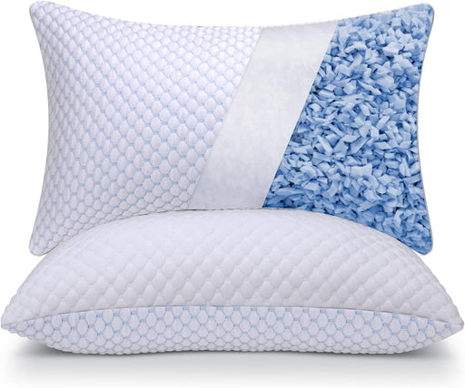 OSBED Shredded Memory Foam Pillows King Size Set of 2, Cooling Pillows for Sleeping 2 Pack, Adjustable Loft Bed Firm or Soft Pillows for Side, Back, Stomach, Hot Sleepers (20"x 36") - Queen (Pack of 2)
