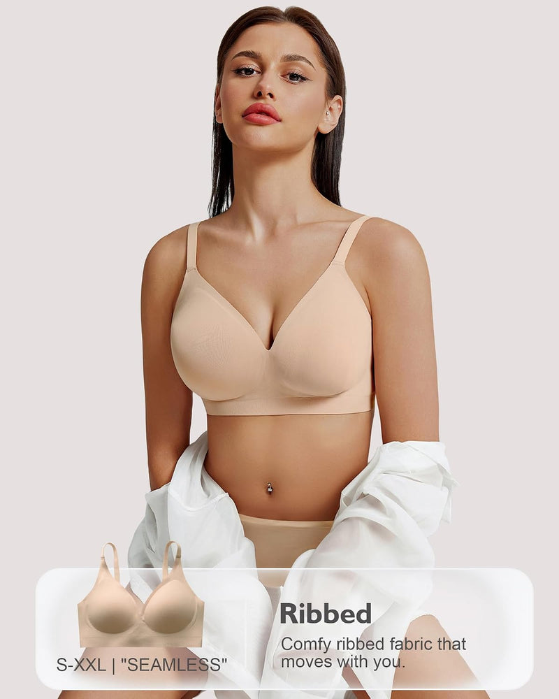 Seamless Bras Full Coverage Comfortable Wireless Bras for Women - skin-coloured