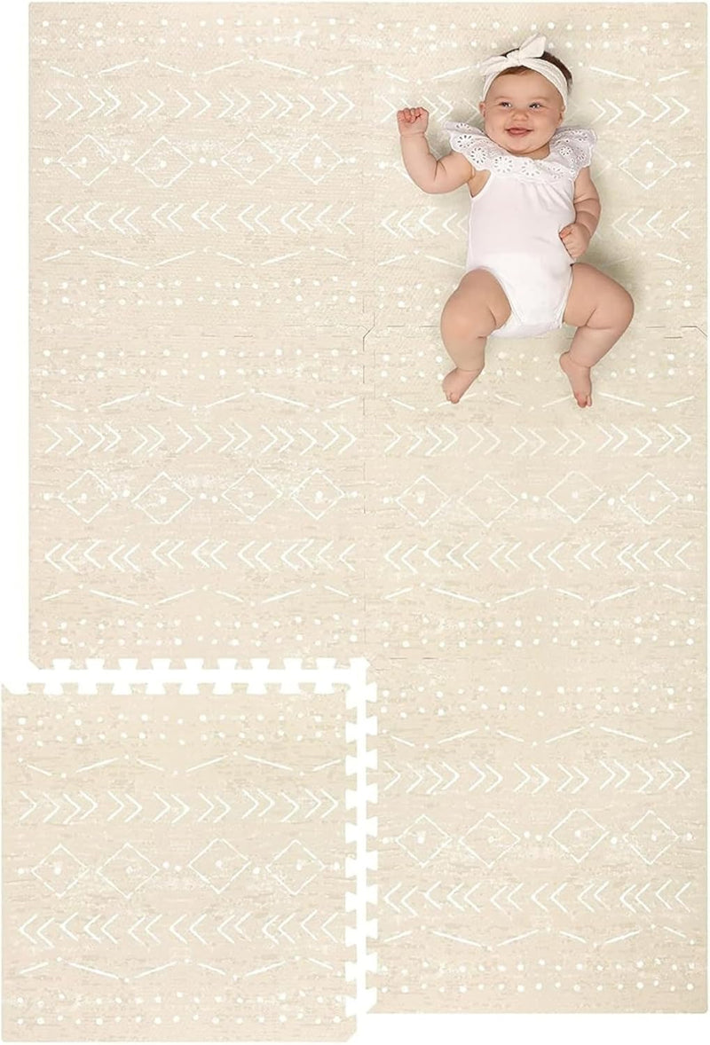 Lillefolk Baby Foam Play Mat - Baby Play Mat Floor Tiles for Kids Puzzle Piece Floor Mat - Foam Baby Mat for Floor Play Mats - Babies & Toddlers Non Toxic Play Mat for Baby Tummy Time Mat 6x6ft Beige