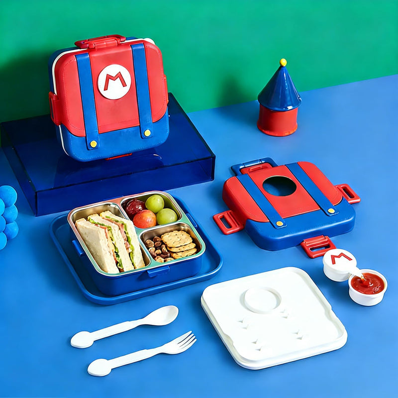 Stainless Steel Lunch Box for Kids Adults,Insulated Bento Lunch Box with Tableware & Bag,3 Compartment Divided Lunch Containers with Lids,Leakproof BPA Free Dishwasher Safe (Red750ml) - Redï¼750ml
