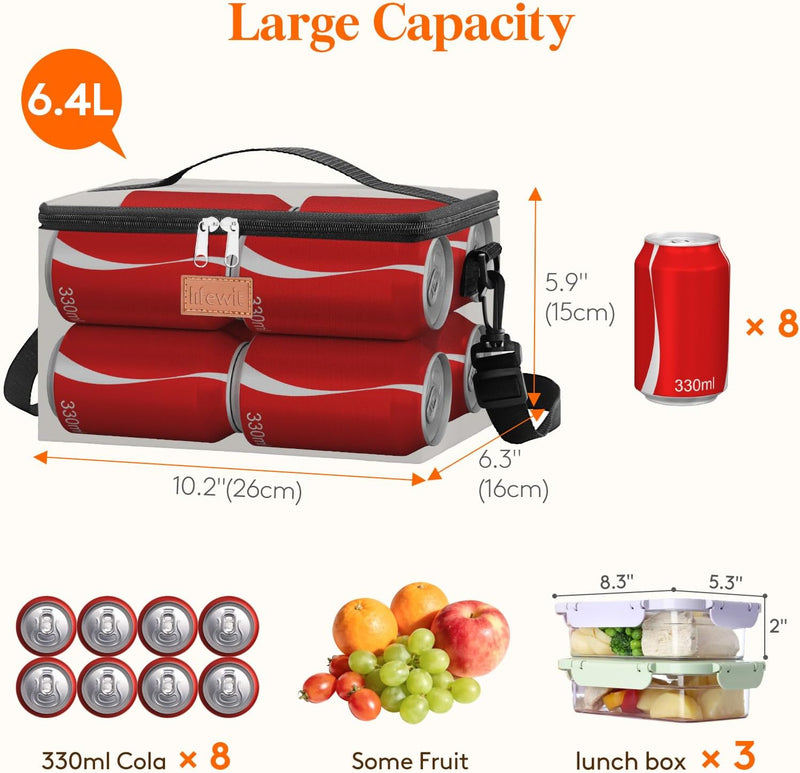 Insulated Lunch Bag 6.5L, Small Cooler Bags for Men Women Adult, Waterproof Packed Lunch Box, Leak-Proof Thermal Tote for Work, Picnic, Outdoor, Beach, Camping, BBQ, Travel