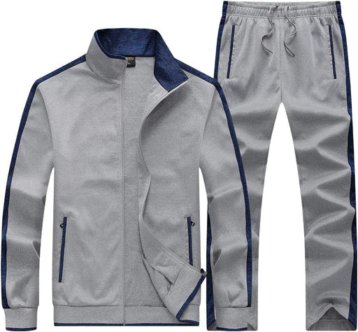 Men's Tracksuits Casual Athletic Sweatsuit 2 Piece Track Suits Set Long Sleeve Training Jogging Outfits Full Zip - Light Grey
