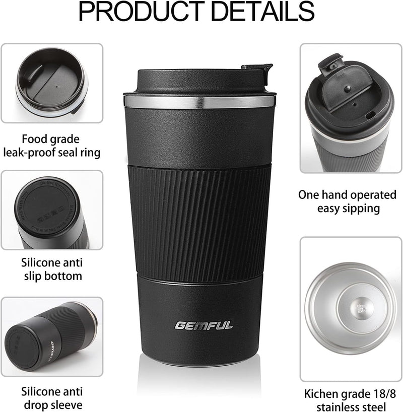 GEMFUL Travel Coffee Mug Stainless Steel Vacuum Ice and Hot Drinks Insulated Tumbler for Home Office Outdoor Works, 380ml, Pink