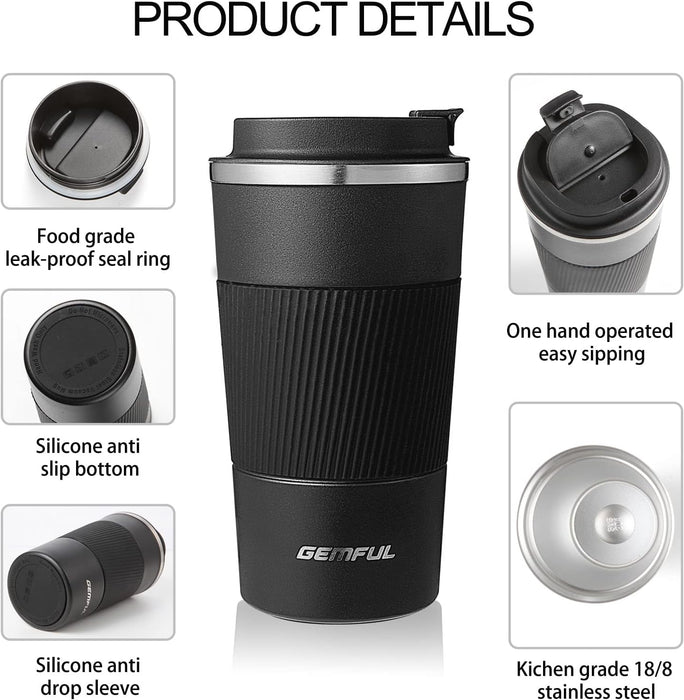 GEMFUL Travel Coffee Mug Stainless Steel Vacuum Ice and Hot Drinks Insulated Tumbler for Home Office Outdoor Works, 380ml, Pink