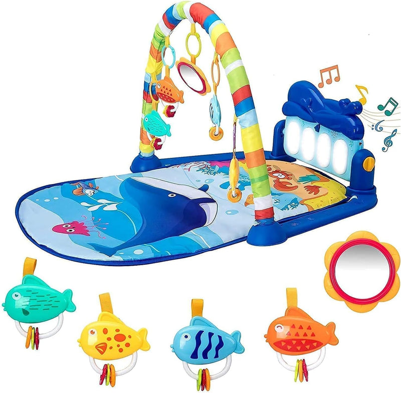 Baybee Piano Play Gym Mat for Babies 0-12 Months - Activity Playgym With 5 Hanging Toys & Rotatable Piano Bedding Set Crawling Mat
