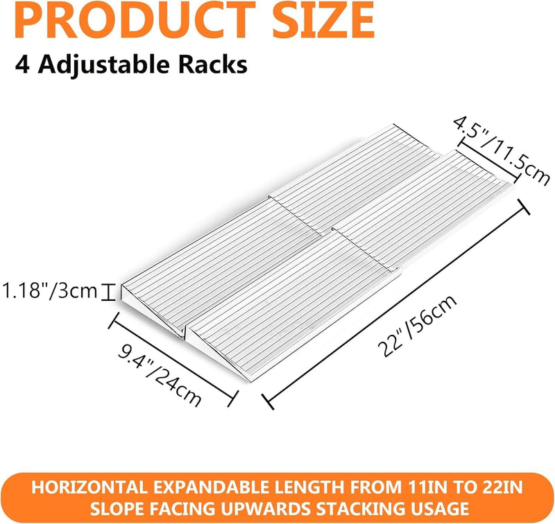 SKY-TOUCH Spice Drawer Rack, 4 Tier- 2 Set (8 Pcs) Expandable From 11" to 22" Clear Acrylic Seasoning Jars Drawers Organizer, Kitchen Drawers, Cabinets Countertops Expandable Storage for Spice Jars