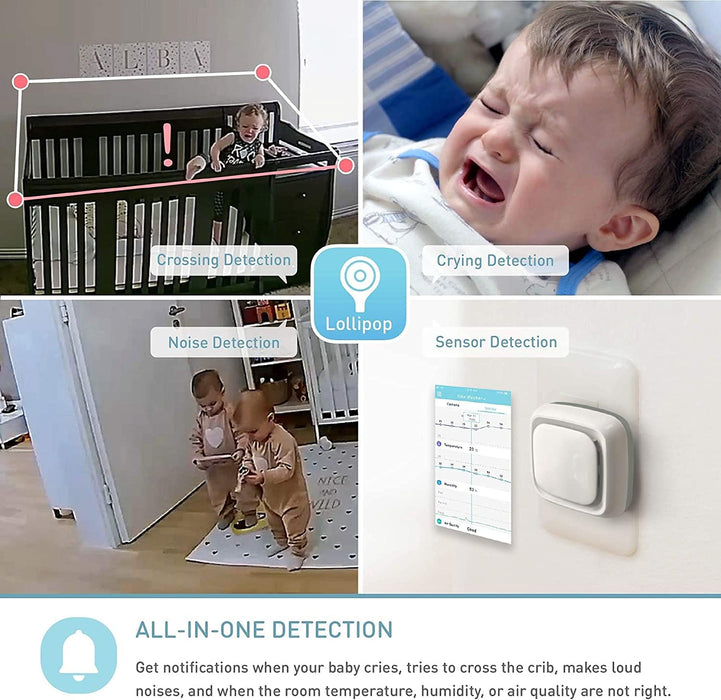 Lollipop Baby Monitor with True Crying Detection (Cotton Candy) - Smart WiFi Baby Camera - Camera with Video, Audio and Sleep Tracking Bundled with Portable Pacifier Holder
