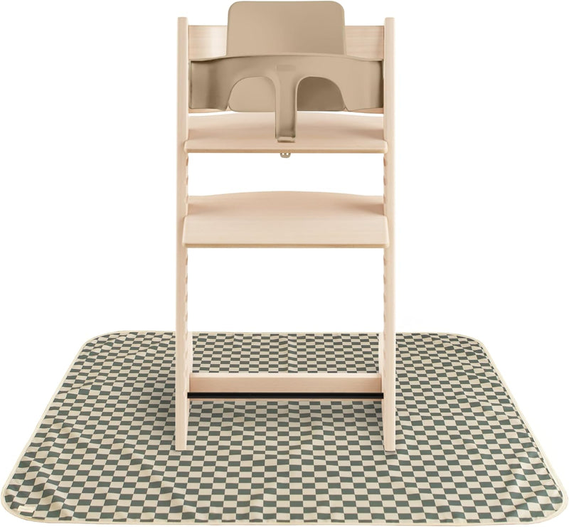 Baby Splat Mat 42.5x42.5 Inch (Fog) Water Resistant for Under High Chair and Infant Play - Olive Check