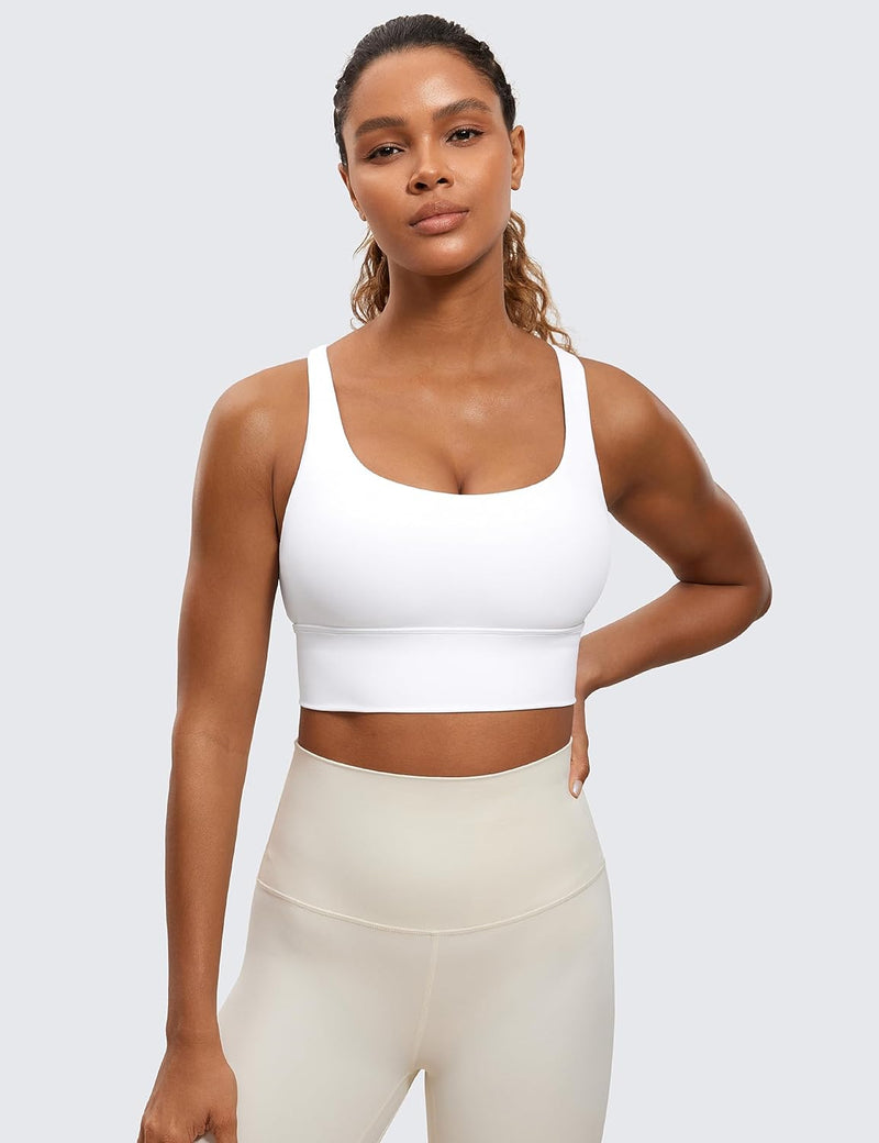 CRZ YOGA Womens Strappy Longline Sports Bra - Medium Impact Criss Cross Yoga Padded Bras Workout Crop Top