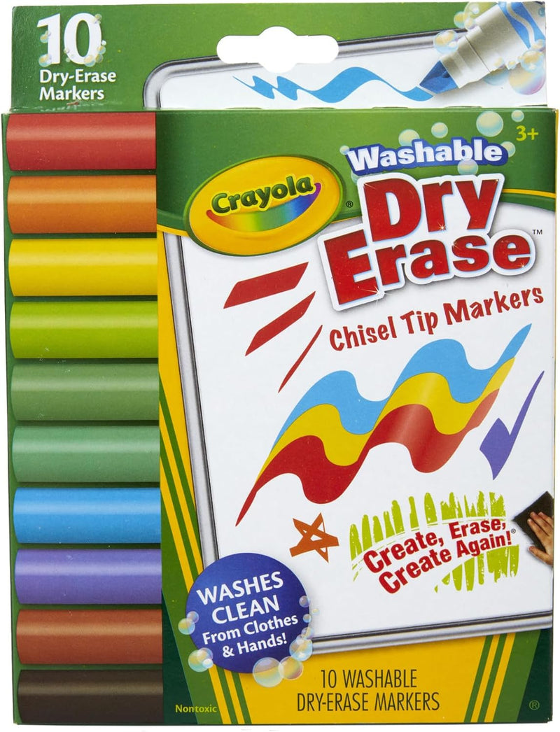 Crayola Washable Dura-Wedge Tip Dry Erase Markers, 10 Count, Assorted