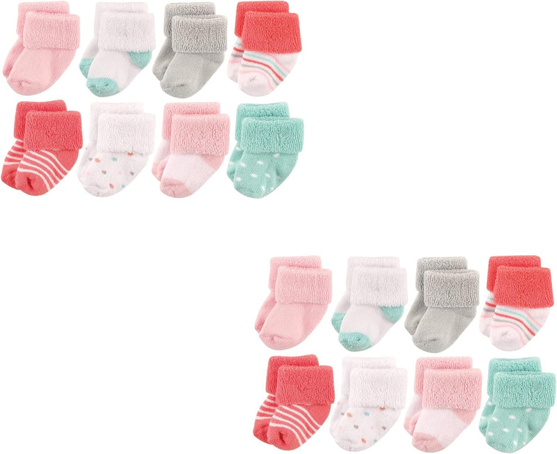 Unisex Baby Newborn and Baby Terry Socks - Coral Dot 16-piece