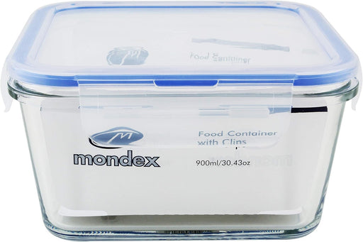 Mondex Cmn0094-96 2 Pieces Food Storage Container With Lid, Blue, 350 Ml/700 Ml, Rectangle, Glass - Square 900ml
