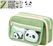 Panda Pencil Case, Cute Panda Pencil Case Large Capacity, Adults Aesthetic, Kawaii Pencil Pouch Cute With Zipper Preppy Pen Bag With Gel Ink Pens, Clips, Stickers, Pin, Green