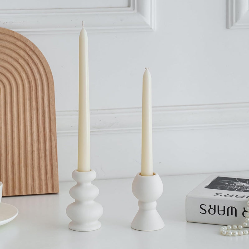 Gratify Taper Ceramic Candle Holders, Set of 2 Matte Boho Decorative Candlestick Holders,Table Decor Centerpiece for Wedding home Dinning Party (white)