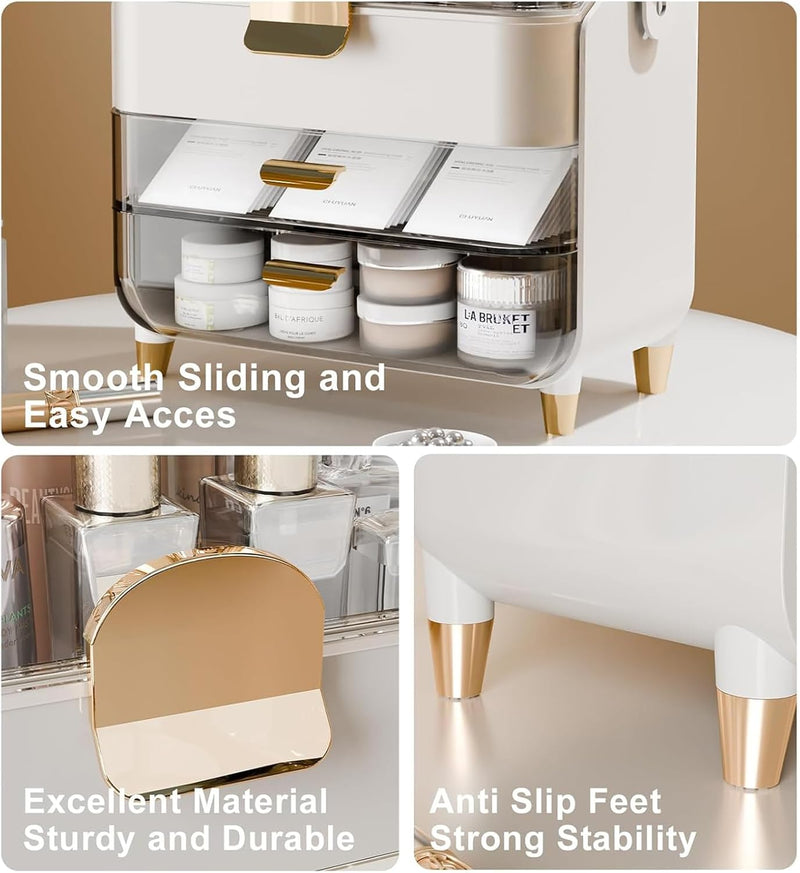 U-HOOME Makeup Organizer Skincare Organizers,Cosmetic Storage with Three Tier Storage Box and Brush Storage Box Cosmetic Display Cases for Bathroom Countertop,Bedroom Vanity Desk and Travel (White)