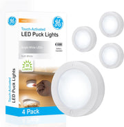 Wireless LED Puck Lights, 4 Pack, Battery Operated, 20 Lumens, Touch Activated On/Off, Bright White, Under Cabinet Lighting, Ideal for Closets, Garage and More, 45997 - 4 Pack