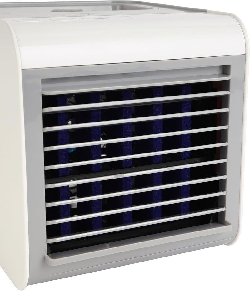 Olsenmark Mini Air Cooler OMF1877 3-in-1 Air Cooler, Humidifier & Purifier USB Rechargeable, 7-Color LED Light, Adjustable Vent, Portable for Home & Office White