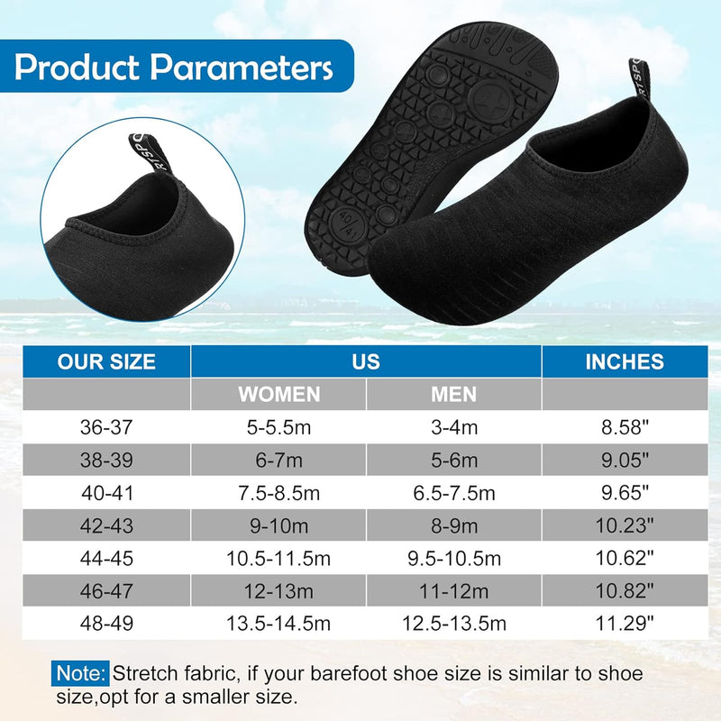 SKY-TOUCH Water Shoes for Women Men, Outdoor Beach Shoes Swimming Aqua Socks Quick Dry Snorkeling Shoes Surfing Yoga Pool Exercise Water Shoes Size 34-45, Black