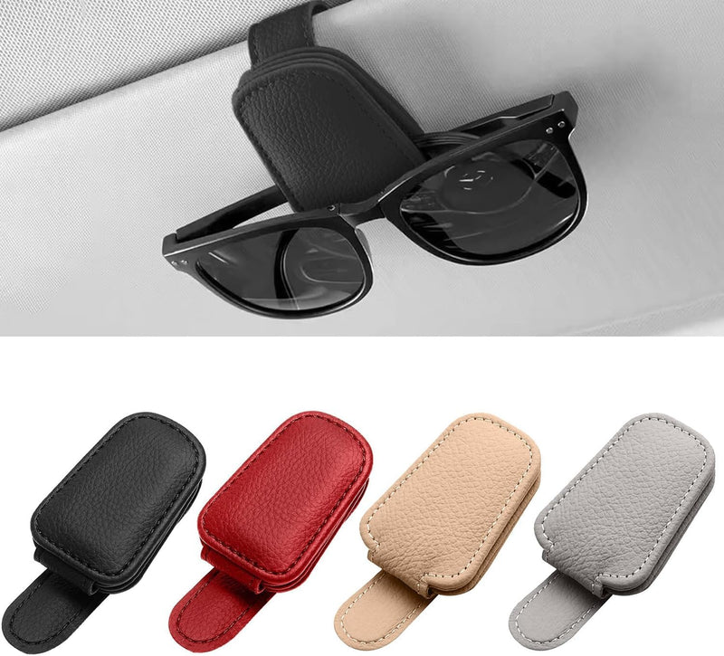 T Tersely Sunglasses Holder for Car Visor Universal Magnetic Adsorbed Leather Eyeglasses Holder Glasses Hanging Storage Clip Car Visor Accessories Ticket Card Clip for Car Accessories Parts (Brown)