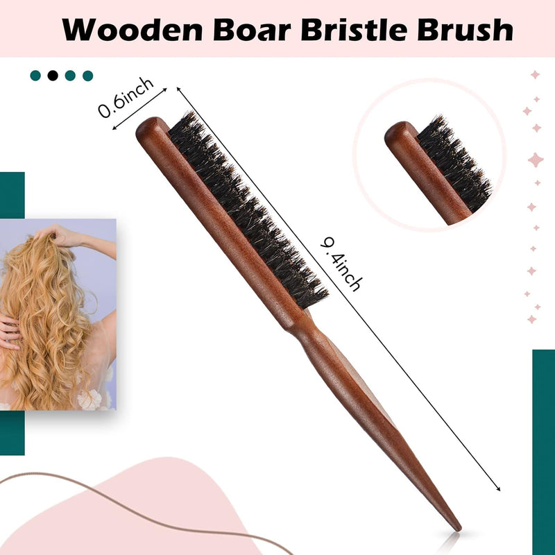 Geiserailie 3 Pcs Slick Back Hair Brush Set Bristle Brush Edge Control Teasing Comb for Women Black Hair(Black)