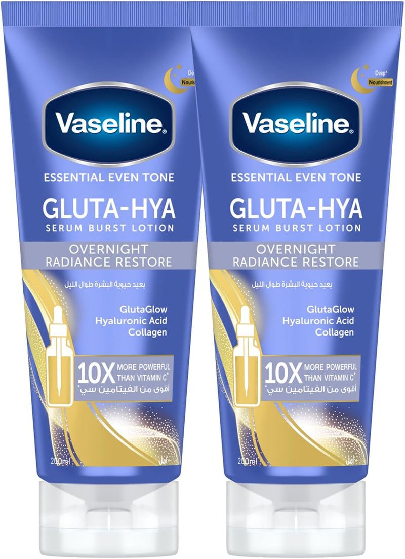 Gluta-Hya Serum Burst Lotion, Overnight Radiance Restore, with GlutaGlow Technology, Hyaluronic Acid and Collagen, 10x More Powerful than Vitamin C, 2 x 200ml - 2 x 200 ml