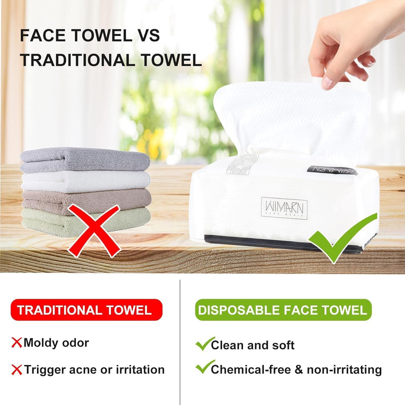 Face Clean Towels, 100% Cotton Extra Thick Disposable Towel, Lint- free Facial Tissue for Sensitive Skin Cleansing, Skincare and Makeup Remover, Dry Wipes (6 Pack)