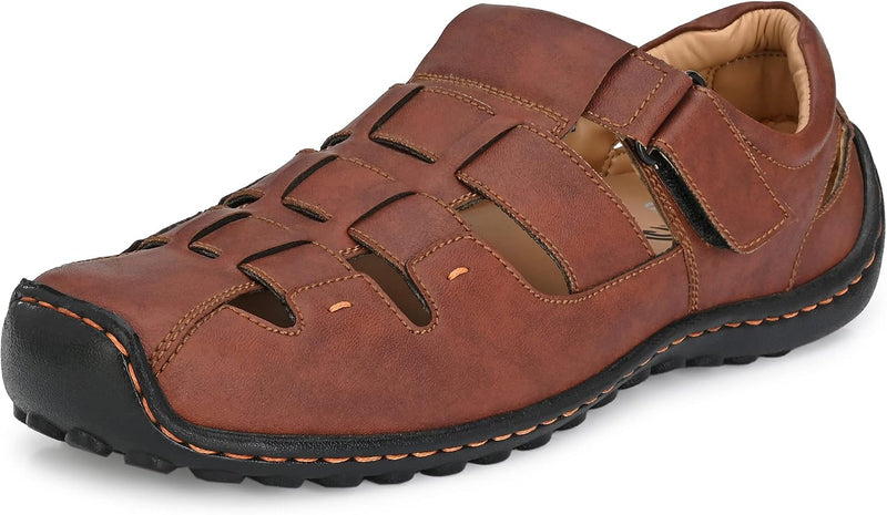 Men's Tan Fisherman Sandals - Burgundy