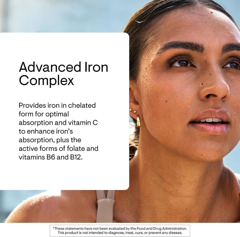 Advanced Iron Complex - Complete Blood Support Formula - Elemental Iron, Folate, B and C Vitamins for Optimal Absorption - Chelated Iron Supplement - Gluten, Dairy & Soy-Free - 60 Capsules