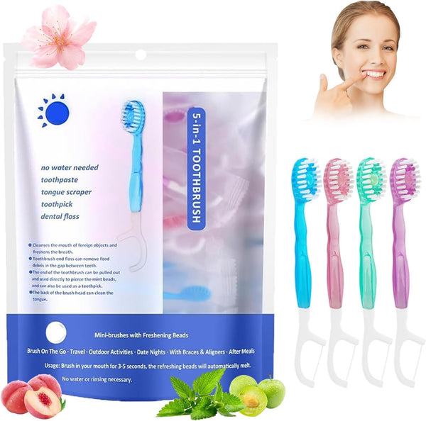 SKY-TOUCH 5 in 1 Toothbrush & Floss, 26Pcs mini toothbrushes with Toothpaste, All in one Oral Care on The go, 5 in 1 mini Brush, Toothpaste and Floss, Disposable Travel Toothbrush Set