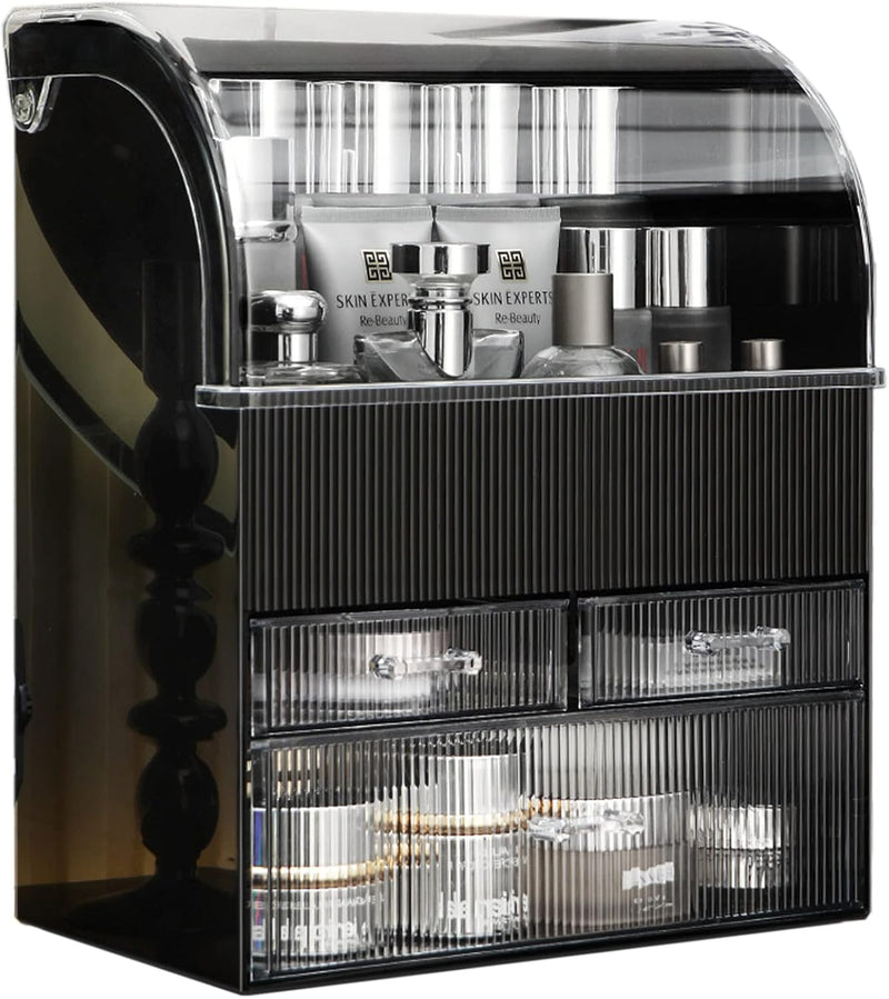 U-HOOME Makeup Organizer,Cosmetic Storage Display Case with Drawer and Dustproof Cover,Vanity Organizer Fits,Makeup Brushes, Lipsticks For Vanity, Bedroom, and Bathroom Skincare Organizer (Clear)