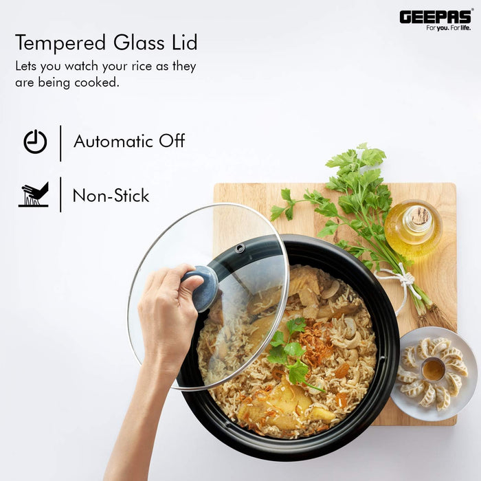 Geepas 1.5L Rice Cooker/Steamer with Non-Stick Cooking Pot | 500W | Automatic Cooking, Steam Vent Lid & Simple One Touch Operation |Make Rice, Steam Healthy Food & Vegetables | 2 Year Warranty