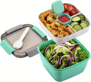 Lunch Box, 1500mL Bento Box with 4 Compartments, Leak Proof, Microwave Safe, Green