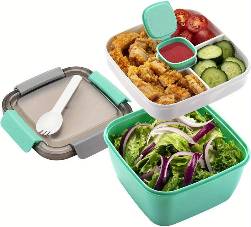 Lunch Box, 1500mL Bento Box with 4 Compartments, Leak Proof, Microwave Safe, Green