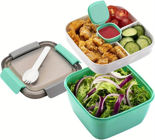 Lunch Box, 1500mL Bento Box with 4 Compartments, Leak Proof, Microwave Safe, Green