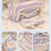 X spring Kawaii Pencil Case, Large Capacity Aesthetic Stationery Organizer, Durable Zipper Pouch for School Supplies, Cute Desk Storage Bag for Students, Teens and Artists at Home Office