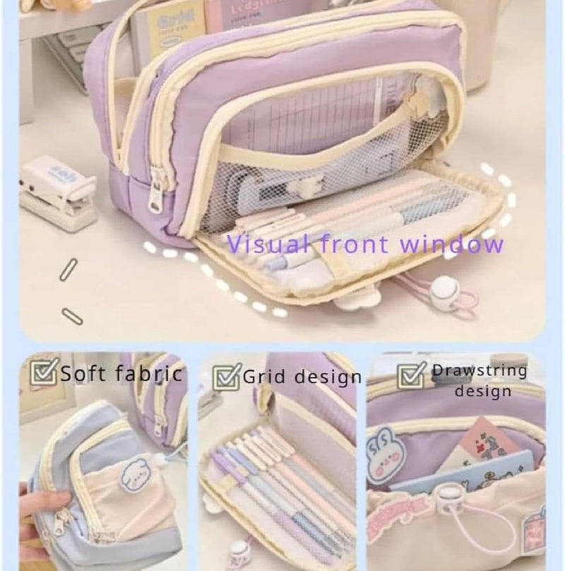 X spring Kawaii Pencil Case, Large Capacity Aesthetic Stationery Organizer, Durable Zipper Pouch for School Supplies, Cute Desk Storage Bag for Students, Teens and Artists at Home Office