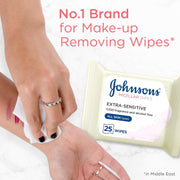 JOHNSONS Cleansing Facial Micellar Wipes, Extra-Sensitive, All Skin Types, Pack of 25 wipes