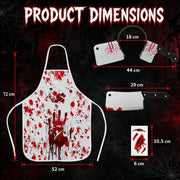 4 PCS Halloween Butcher Costume Set for Men, Adults and Teenagers Bloody Apron, Knife Headband and Sticker, Scary Halloween Costumes, Horror Chef Cosplay Outfit