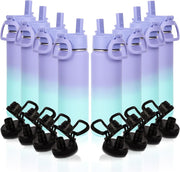 20oz Kids Insulated Stainless Steel Water Bottle with Straw Lid,Wide Mouth Double Wall Vacuum Cups with Handle,Reusable Laser Engraving Metal Bottles,Travel Flask Keep Cold(Purple Blue,1) - 8 Purple Blue