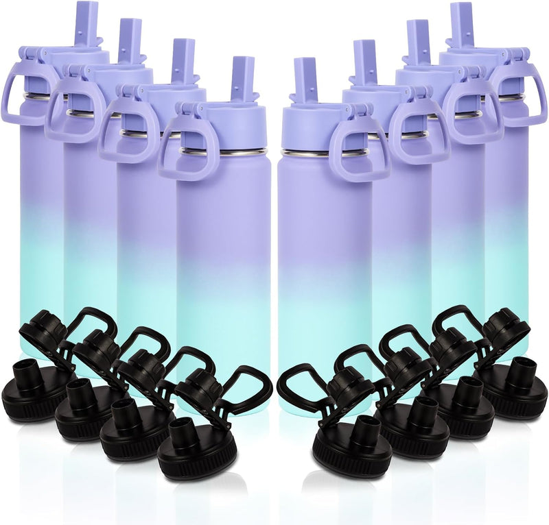 20oz Kids Insulated Stainless Steel Water Bottle with Straw Lid,Wide Mouth Double Wall Vacuum Cups with Handle,Reusable Laser Engraving Metal Bottles,Travel Flask Keep Cold(Purple Blue,1) - 8 Purple Blue