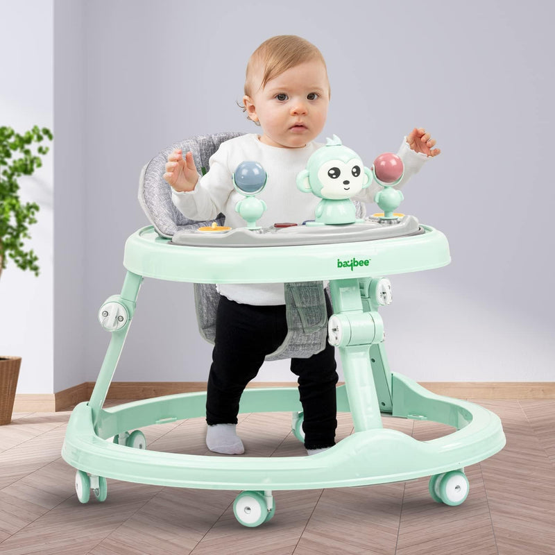Baybee Drono Baby Walker for Kids, Round Kids Walker with 4 Seat Height Adjustable | Activity Walker for Baby with with Food Tray & Musical Bar | Walkers for Baby Boys Girls (Blue)