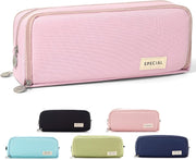 Cicimelon Pencil Case Large Capacity Pouch 3 Compartments Bag Gift For Students Girls Adults Women (Black) - Pink