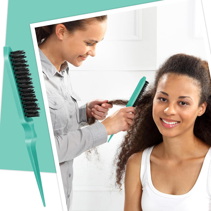 Geiserailie 3 Pcs Slick Back Hair Brush Set Bristle Brush Edge Control Teasing Comb for Women Black Hair(Black)