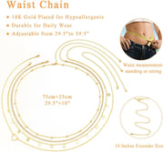 Metal Waist Chains for Woman, Adjustable Body Link Belt, Multilayered Belly Waist Chain Set, Glamorous Belly Jewelry Waist Belt for Women, Perfect for Summer Beach, Jeans, Dresses (4 Pieces)