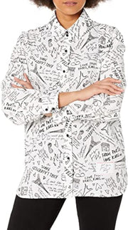 womens Long Sleeve Printed Sketch Blouse Blouse - Graphic Soft White