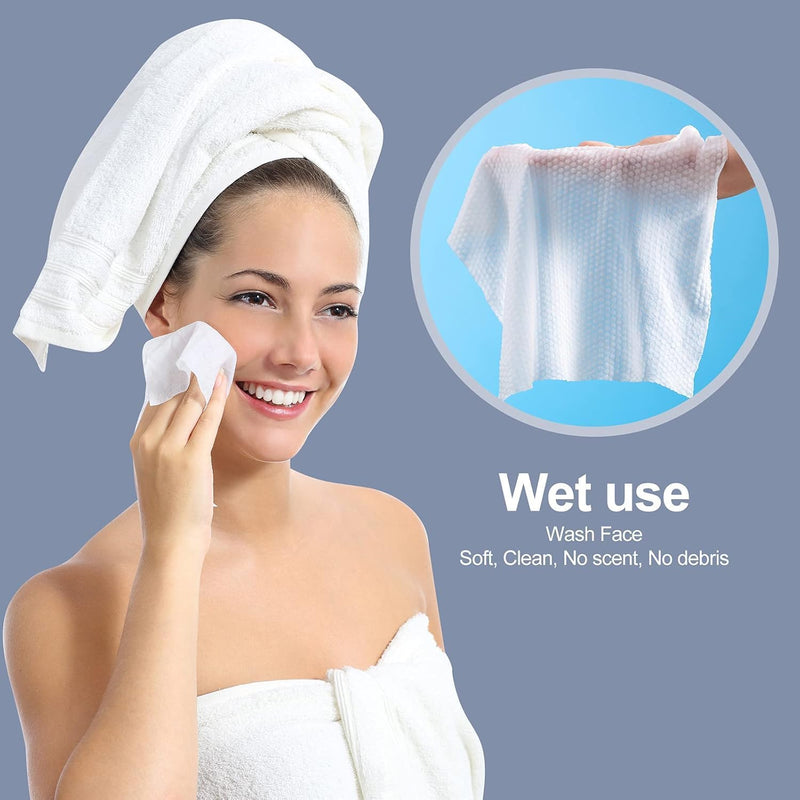 Disposable Face Towels, Soft Cotton Cleansing Cloths, Dry Towelette for Makeup Removal and Skin Cleaning, Ideal for Office, Travel, and Personal Care, 100-Count