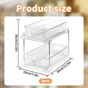 SKY-TOUCH 2 PACK Pull-Out Kitchen and Bathroom Storage Organizer, 2 Tier Clear Under Sink Organizers Vanity Counter Storage Container, Pull-Out Organization with Track for Pantry, Kitchen